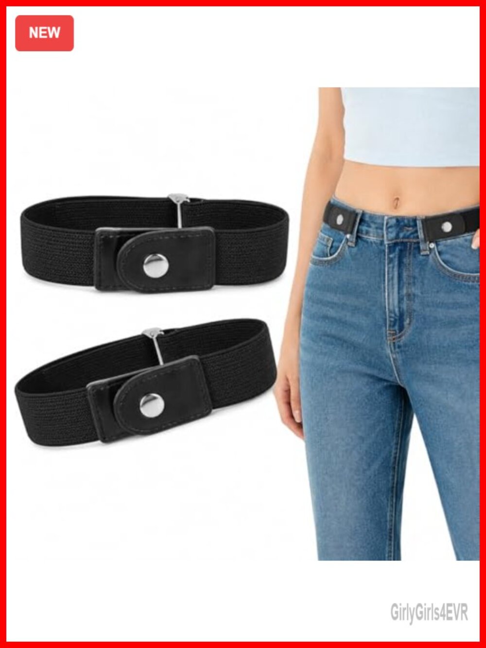 2 Pack No Buckle Elastic Belt Nylon PU Leather Adjustable Invisible Belt